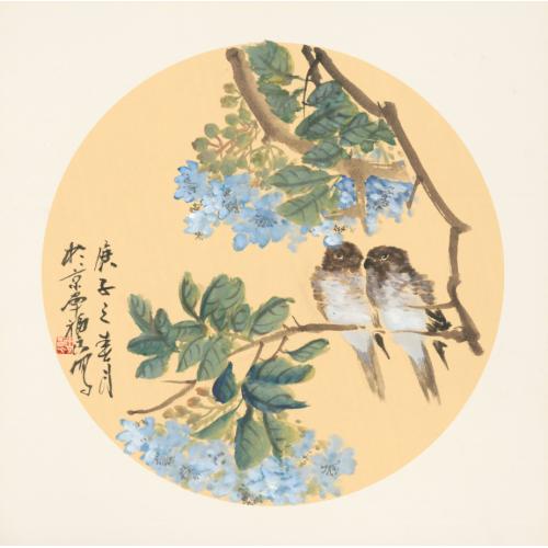 福良《紫藤两只小鸟》