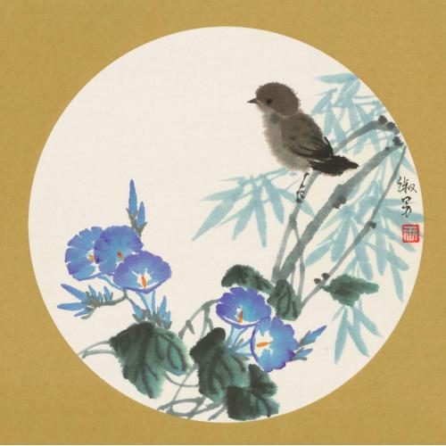 王淑芳《牵牛花小麻雀》