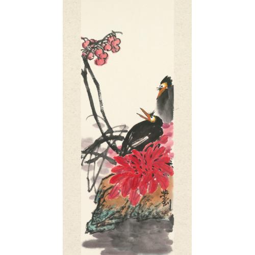 张学刚《两只八哥樱桃》