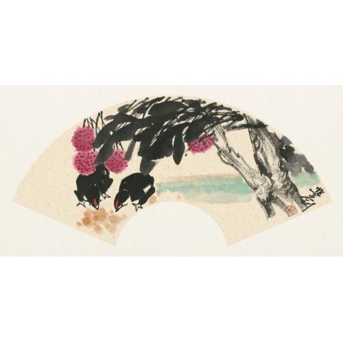 张学刚《两只小鸡荔枝图》