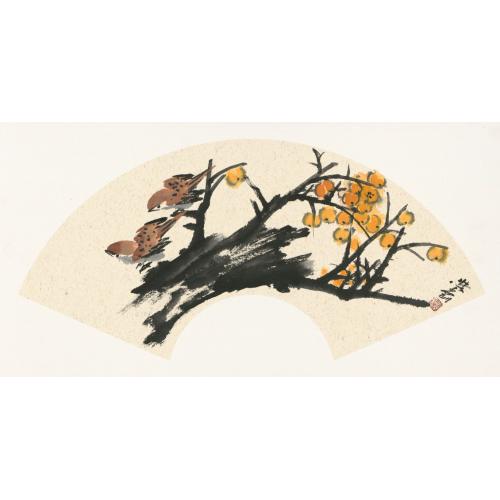 张学刚《麻雀枇杷》