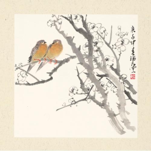 福良《白梅花两只小鸟》