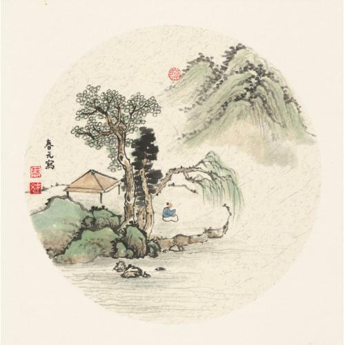 蔡春元《垂柳、远山》