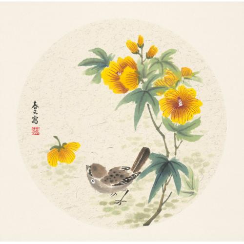 蔡春元《黄花、麻雀》