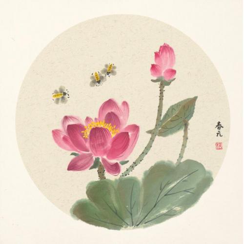 蔡春元《荷花蜜蜂》