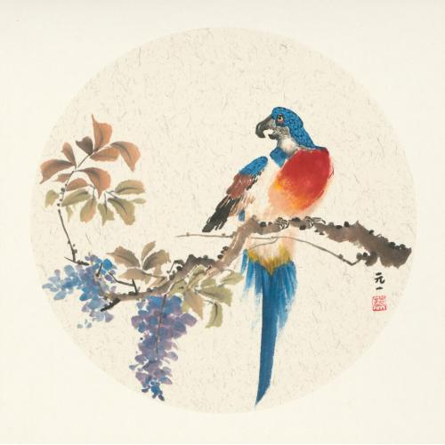 蔡春元《紫藤鹦鹉》