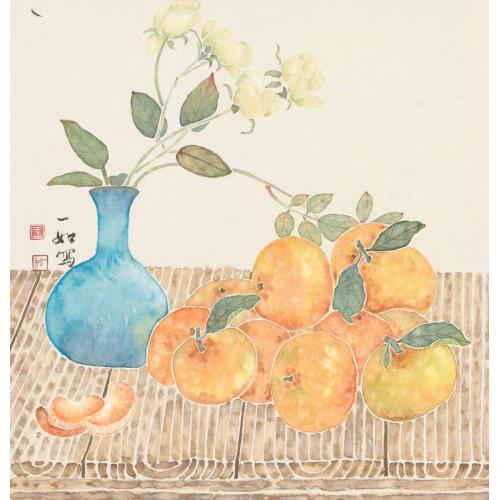 王娜娜《兰花瓶橘子》