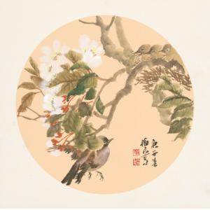 福良《桃花四只小鸟》