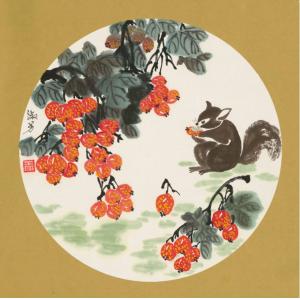 王淑芳《花鸟（小松鼠）》