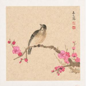 蔡春元《桃花、一只鸟》