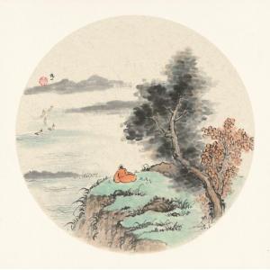 蔡春元《松树、人物、小舟》