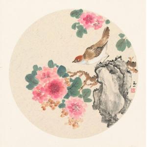 蔡春元《石头、红花、小鸟（棕）》