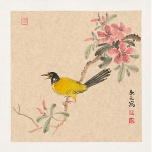 蔡春元《粉花黄鸟》