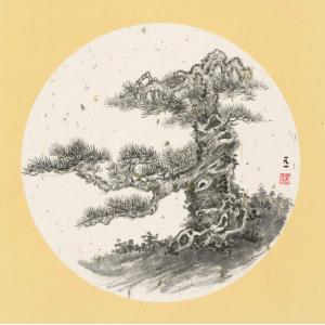 蔡春元《迎客松（水墨）》