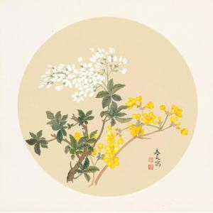 蔡春元《百花黄花绿叶》