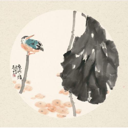 娄启成《荷叶小鸟》