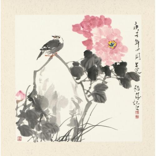 娄启成《牡丹小鸟》