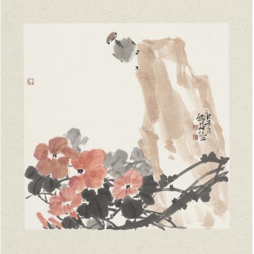娄启成《牵牛花麻雀》
