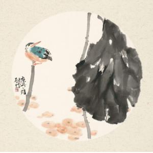 娄启成《荷叶小鸟》