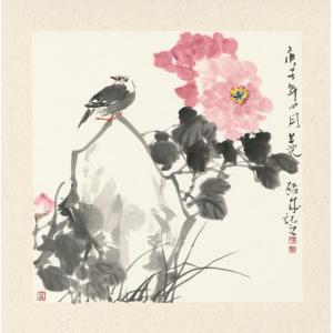 娄启成《牡丹小鸟》