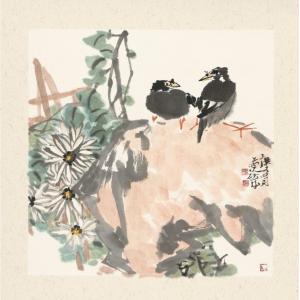 娄启成《白菊花小鸟（两只）》