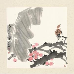 娄启成《琵琶麻雀（粉）》