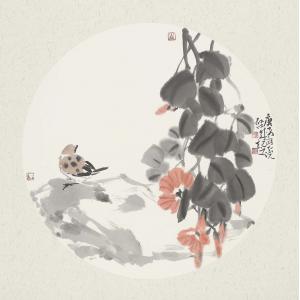 娄启成《牵牛花麻雀》