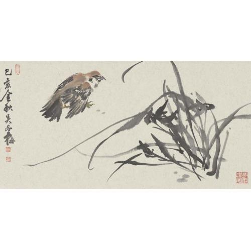 吴冬梅《兰花麻雀》