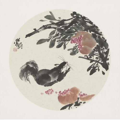 张学刚《花鸟（小松鼠）》