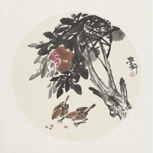 张学刚《花鸟（小麻雀）》