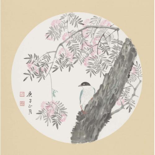 洪森《芙蓉树小鸟》