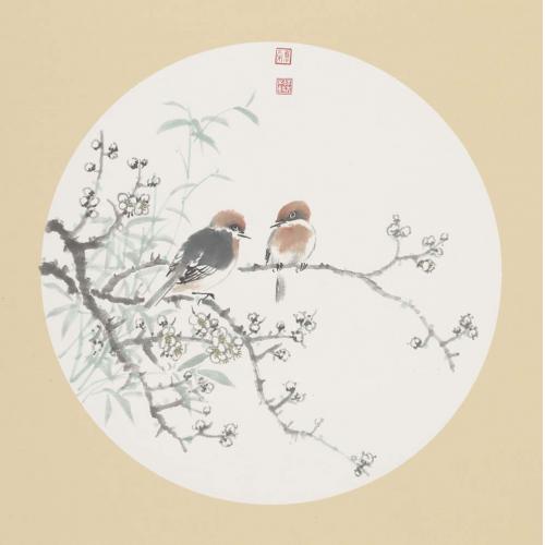 洪森《白梅花两只小鸟》