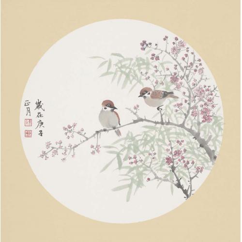洪森《两只小麻雀（棕）》