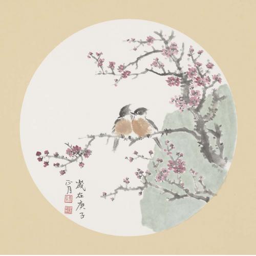 洪森《红梅花两只小鸟》