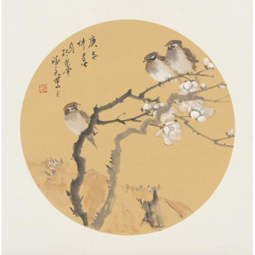 福良《梅花三只麻雀》