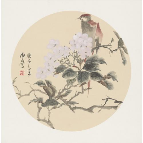 福良《粉花绿叶小鸟》