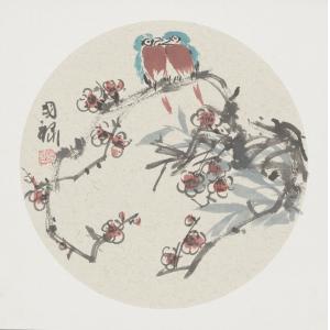 赵国禄《两只小鸟批把（雪）》