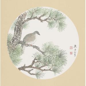 洪森《松树小鸟（绿）》