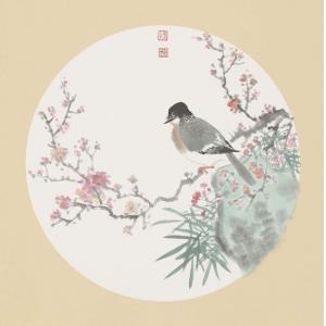 洪森《红梅花小鸟（绿）》