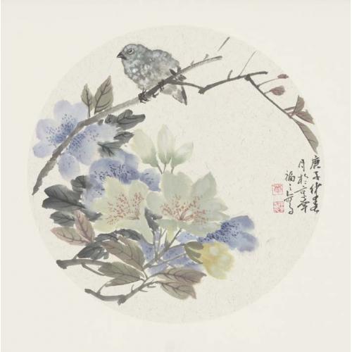 福良  《蓝绿花小鸟》