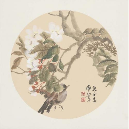 福良  《桃花四只小鸟》