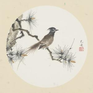 文婷《松树长尾小鸟》
