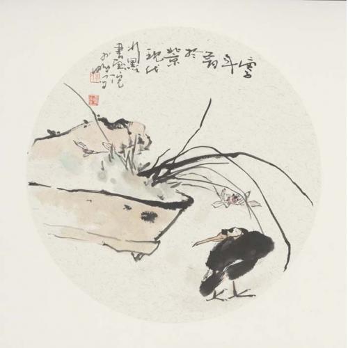 李鹏《兰花八哥》