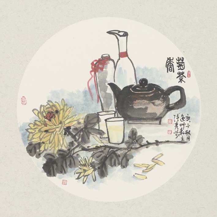 张秀芬《菊茶图》